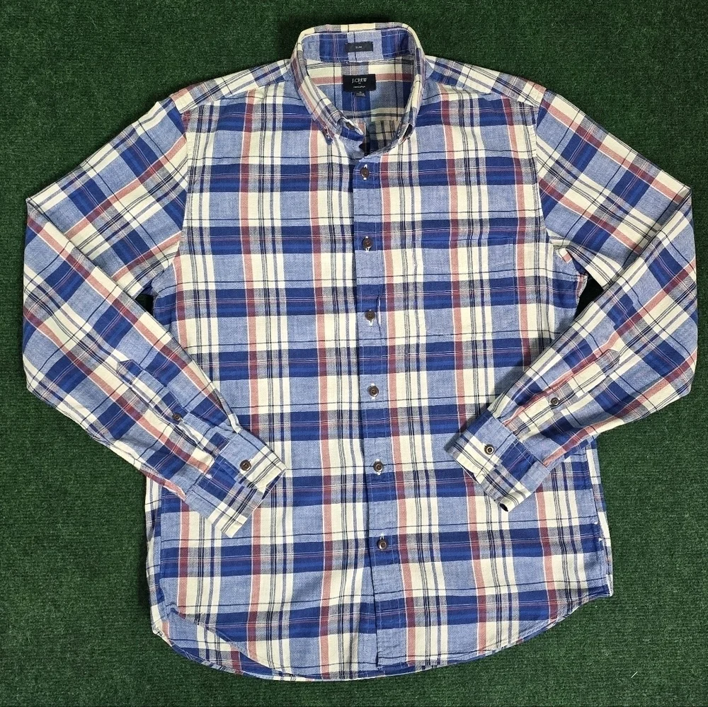 J. Crew | 100% Hand Spun Cotton Slim Fit Plaid Flannel Button Down Mens Shirt